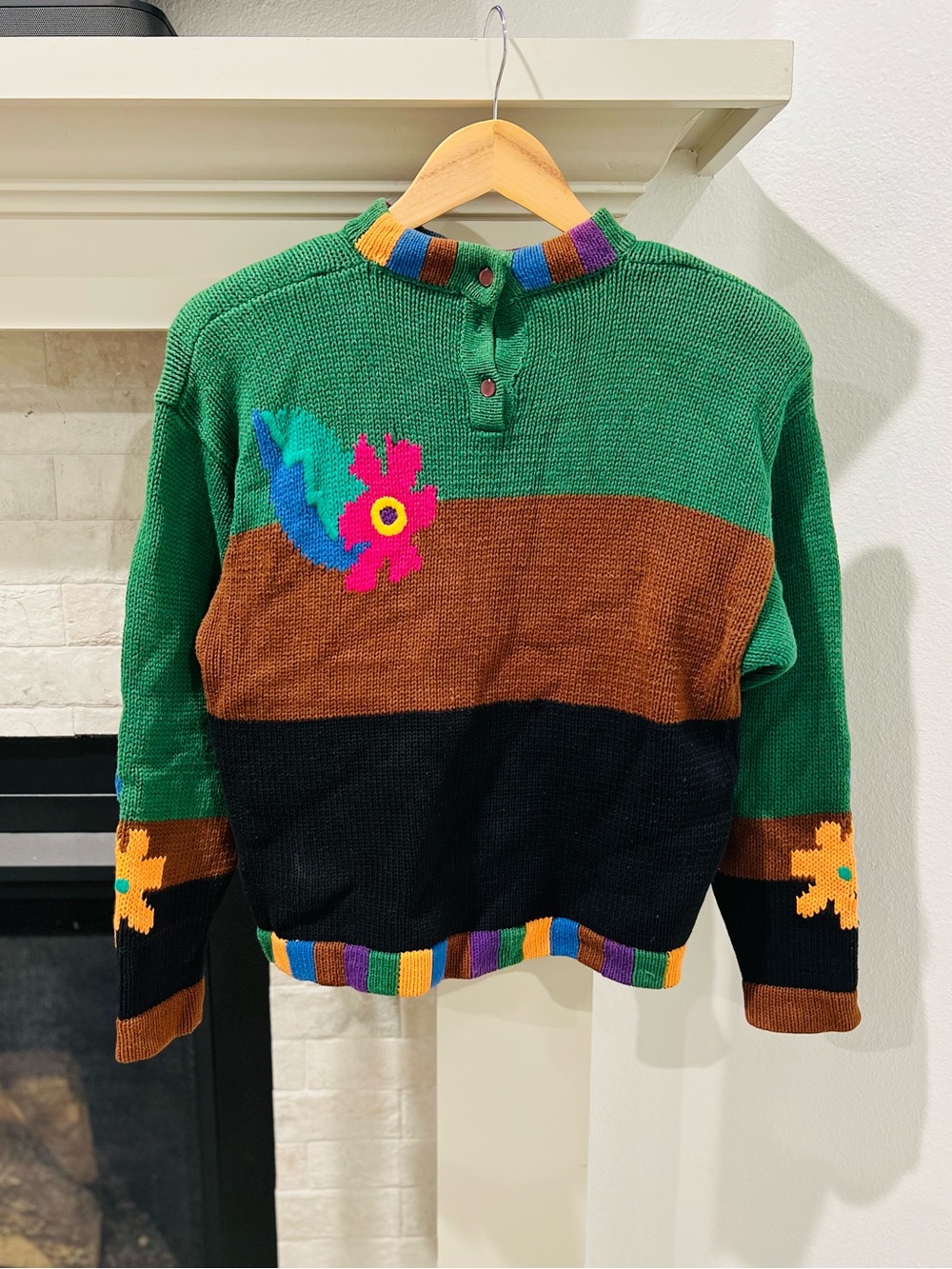 Vintage 1993 Colorblock Floral Sunflower Knit Sweater